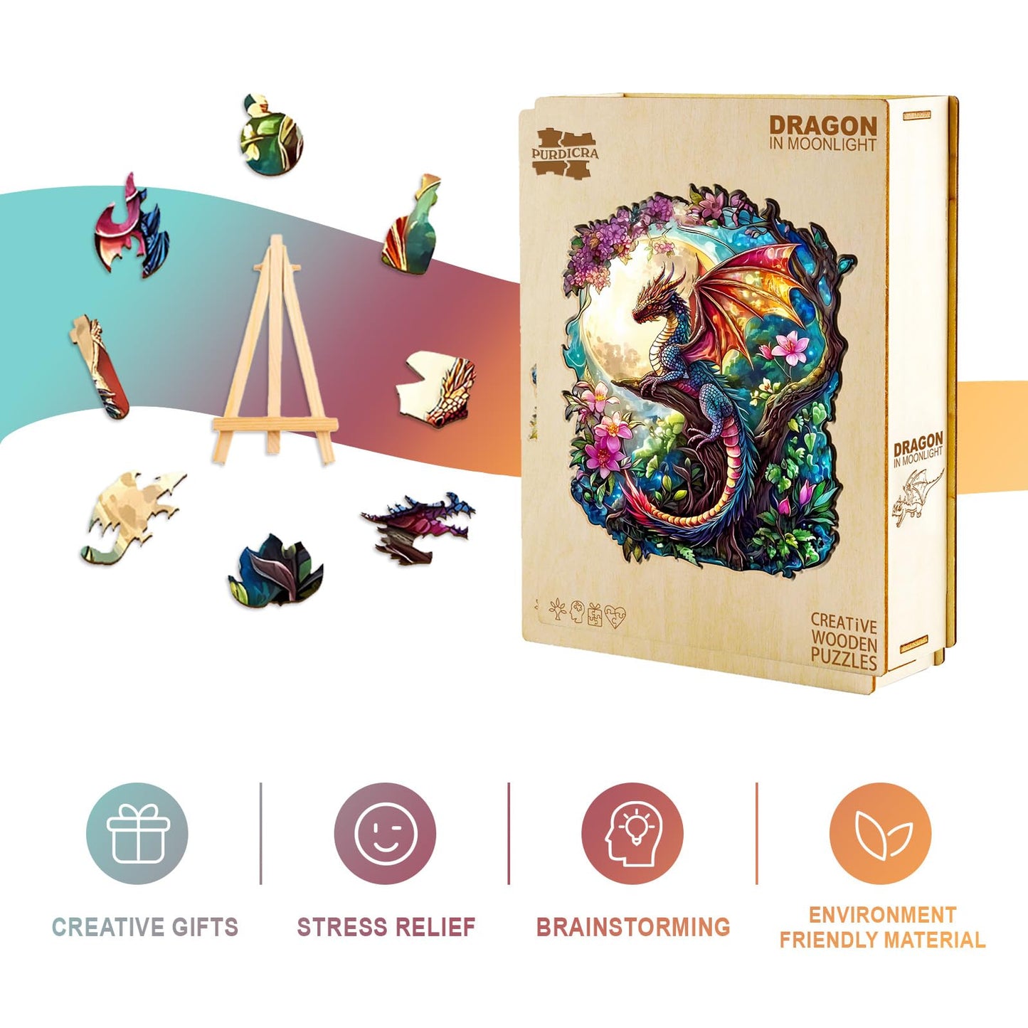 Wooden Puzzles for mature-themeds - Challenging Dragon in Moonlight mature-themed Puzzle  Unique Animal Shaped Wooden Jigsaw Puzzles for mature-themeds  Creative Gifts Family Games 11.4 * 9.3in 170pcs