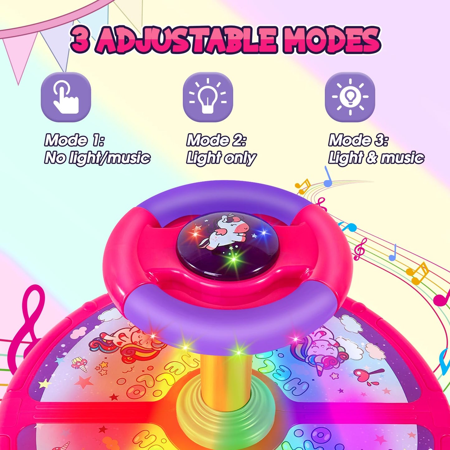 Unicorn Sit And Spin, Godelaif Sit And Spin Toy 360 Spinning Stool Seat Sensory Toys Christmas Birthday Gift With Music & Led Li