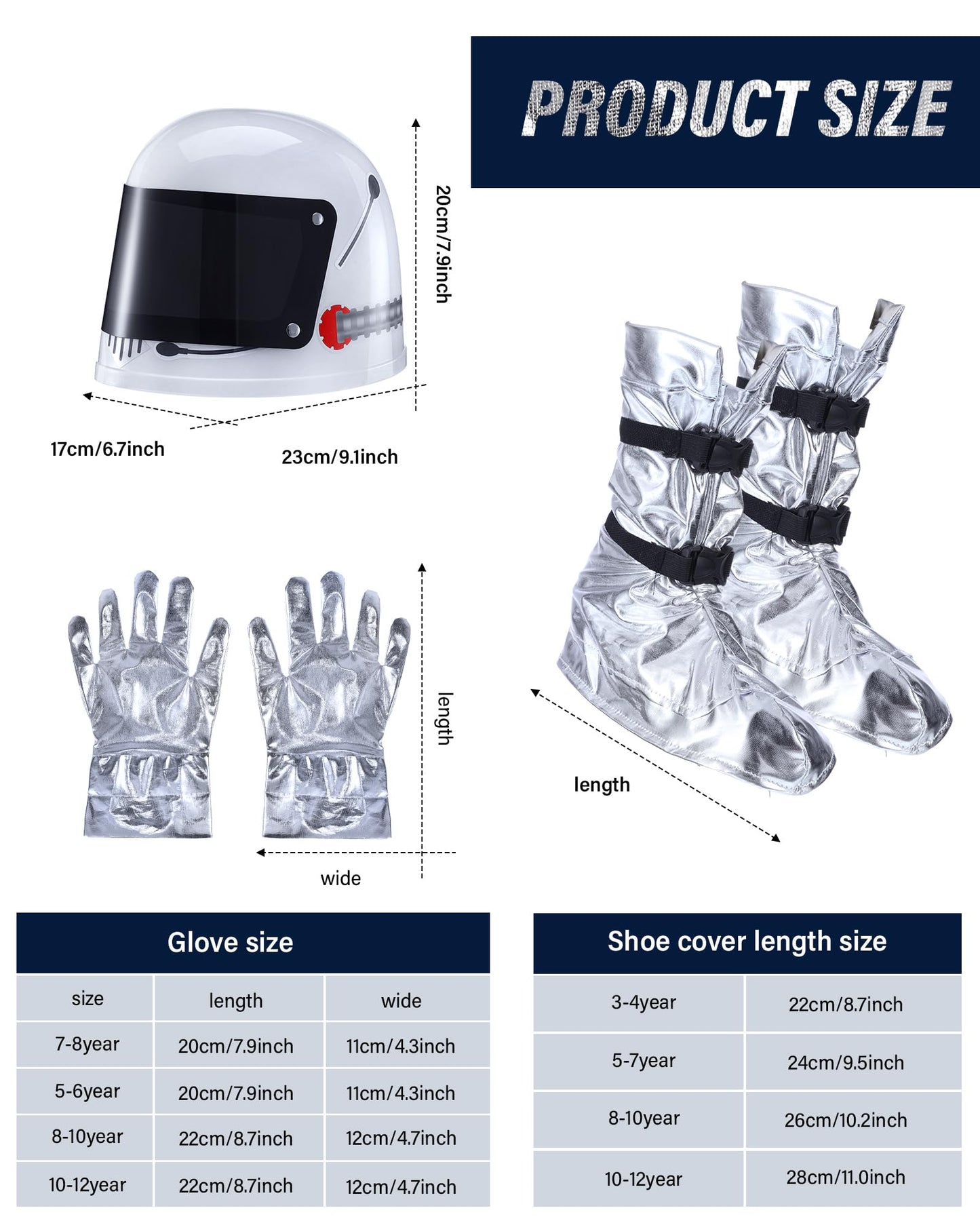 Cuffbow 4 Pcs Astronaut Costume Kids For Halloween, Space Helmet Jumpsuit Gloves Shoe Covers Set For Child Teen Boys(Silver,10-1