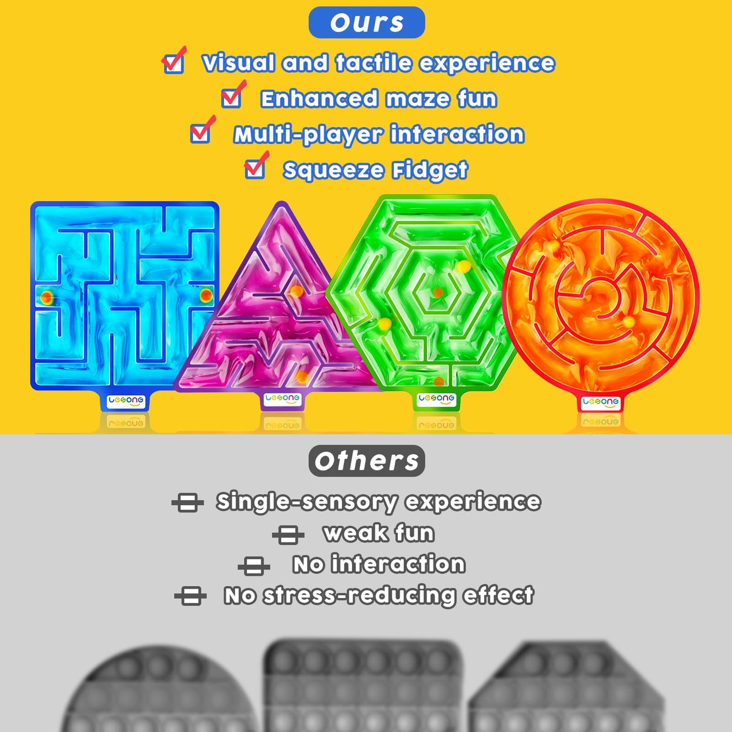 LESONG Squishy Fidget Toys - 4 Pack Maze Sensory Toys for Kids, ABS Material, Multiple Colors, Ideal for Autism & Classroom Calming
