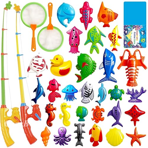 CozyBomB Magnetic Fishing Toys Set for Kids - 30 Plastic Floating Fish, Multicolor for Water Table & Bathtub Fun, Ages 3-6
