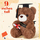 Athoinsu 9'' Graduation Bear Class of 2025 Teddy Bear Stuffed Animal with Black Grad Cap Soft Light Brown Kindergarten Preschool