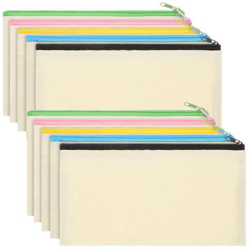 COHEALI Zippered Pencil Bag 10Pcs Pencil Pouches Blank Pen Holders Zipper Pencil Bags Unpainted Canvas Stationery Pouch Makeup S