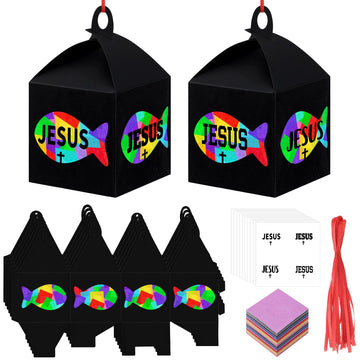VIHOSE 16 Sets Christian Fish Craft Christian Lantern Craft DIY Faith Jesus Fish Tissue Paper Suncatcher Kits Religious Hanging 