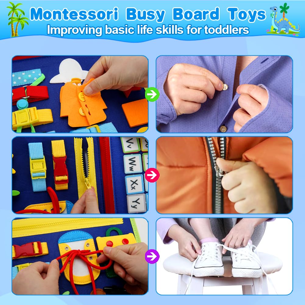 Busy Board For 1 Year Old, Montessori Toys For 1 2 3 4 Years Old Toddlers Baby Sensory Toys Busy Book Preschool Learning Activities Airplane Car Travel Toys Birthday Gifts For Boys Girls 12 Months