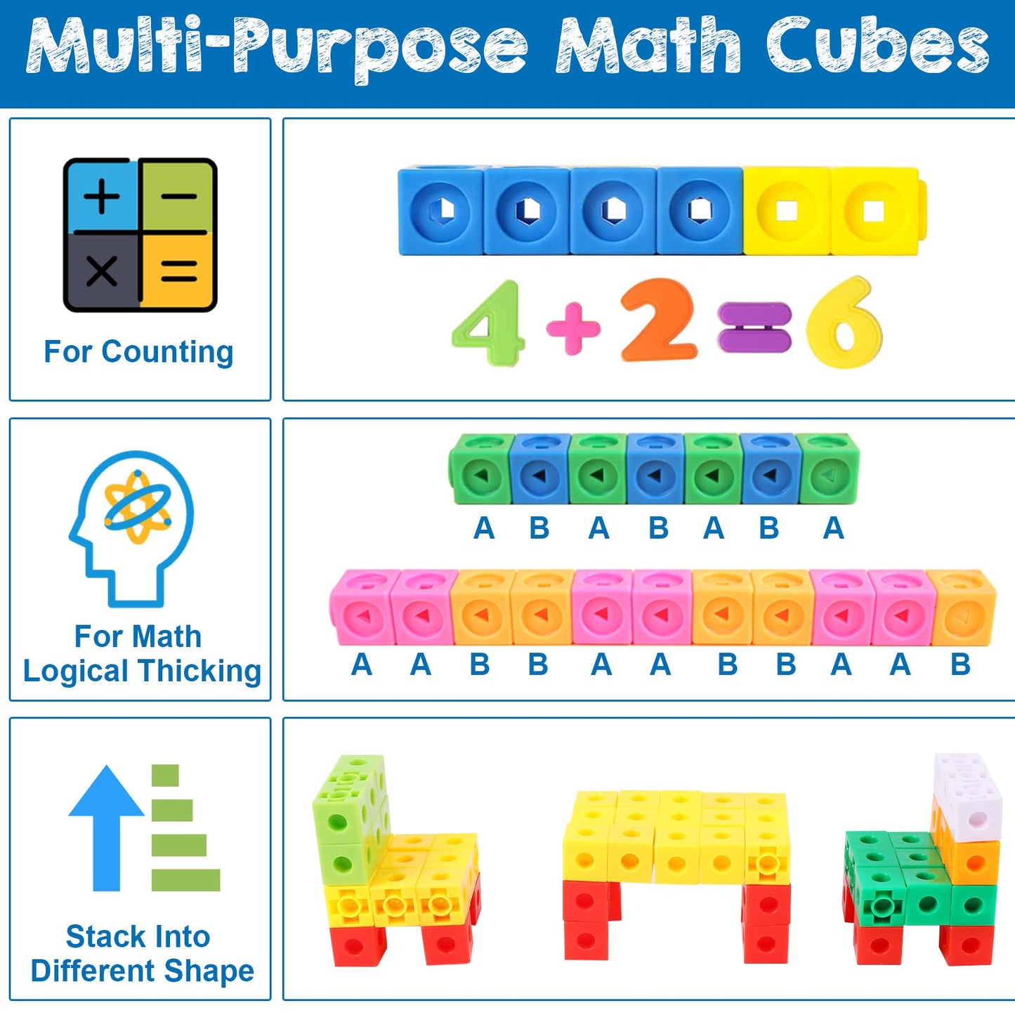 Libima 318 Pcs Math Counting Cubes Building Cubes Set with Stem Cards Linking Cubes Counting Blocks Manipulatives Math Preschool