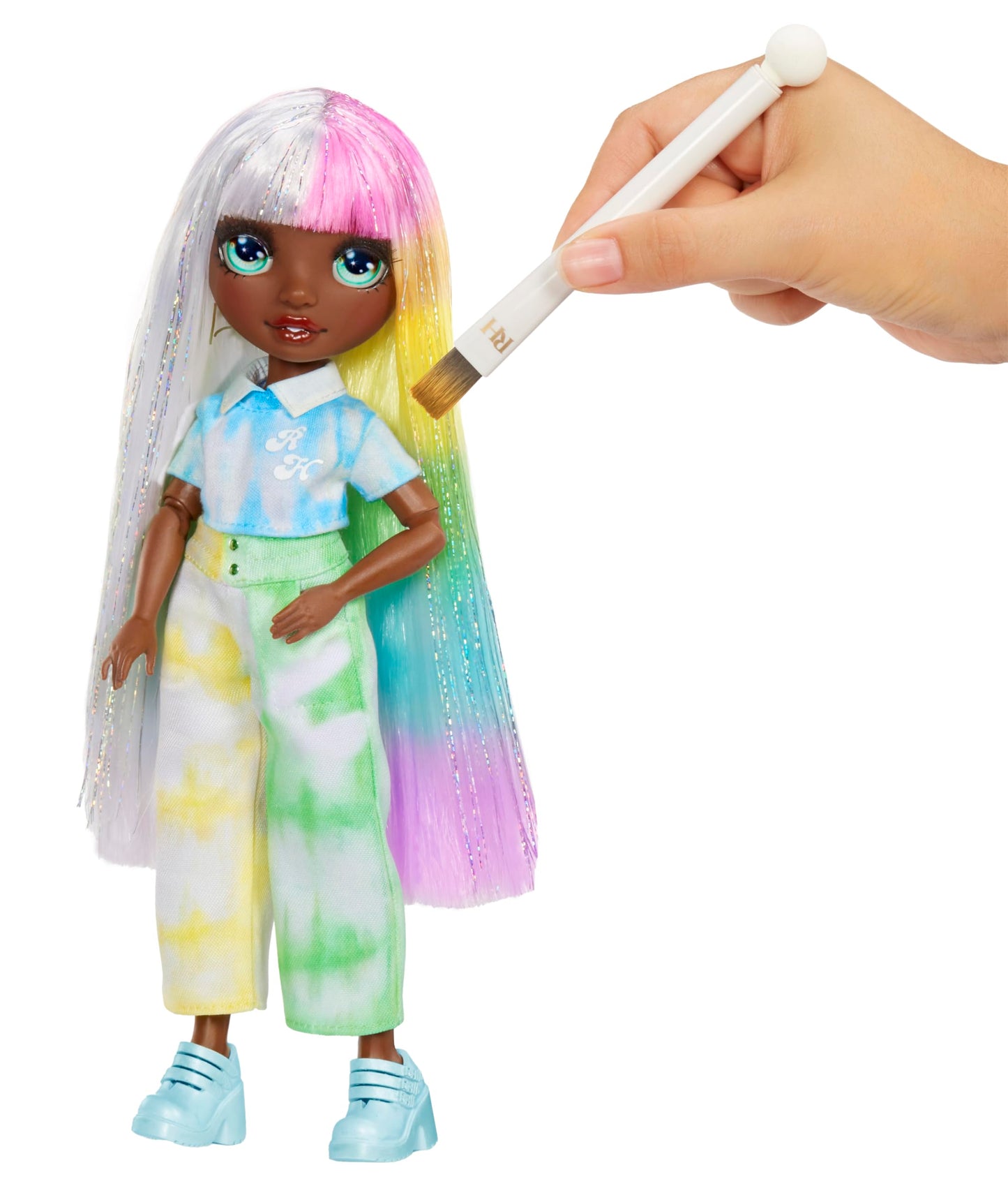 Rainbow High Watercolor & Create Fashion Diy Doll With Washable Watercolors + Tie-Dye Kit, Green Eyes, Long Straight Hair, Bonus