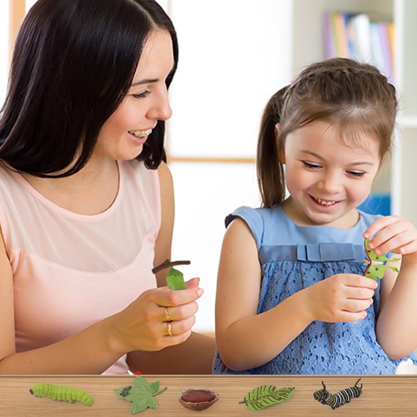 Sienon 4Pcs Butterfly Life Cycle Toy Figurines And 4Pcs Actias Ningpoana Figure-Plastic Caterpillar To Monarch Butterfly Growth Cycle Toy Insect Figures Teaching Tools School Project For Kids
