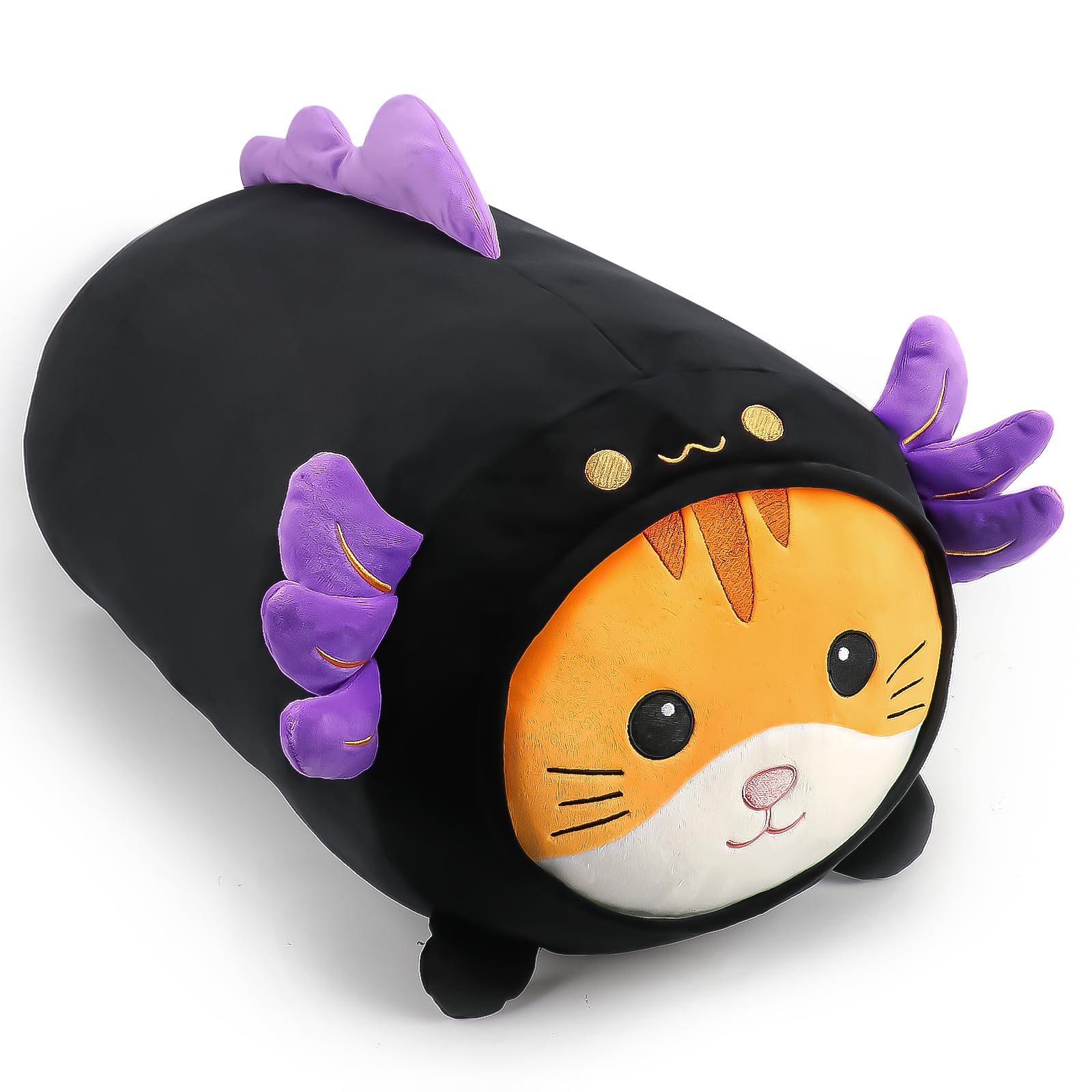 Mmguai 24'' Cute Black Axolotl Cat Plush Toy, Kawaii Plushies Big Axolotl Stuffed Animal, Soft Squishy Axolotl Kitten Plushies G