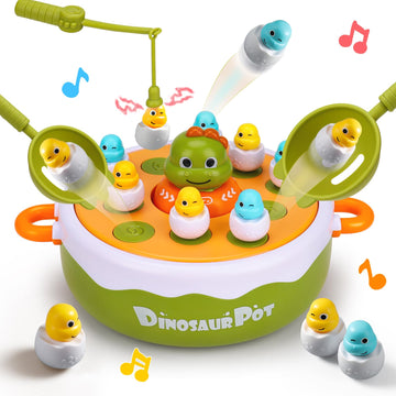 4 In 1 Dinosaur Pop Up Board Games For Kids Magnetic Fishing Turntable Rotating Music Dino Car Tic-Tac-Toe Developmental Toys Boy Girl Birthday Gift Family Operation Games Toddlers 3-5 4-6 5-7 4-8
