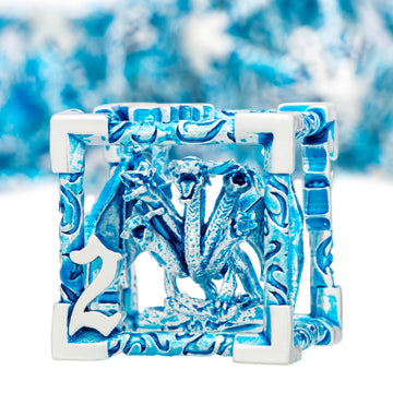 ARUOHHA Hollow DND Dice Set Silver Blue 5-Headed Dragon D and D Dice with Gift Box, Dungeons and Dragons Role Playing Games 7PCS