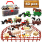3 Pack Farm Toy Tractor With 40Pcs Plastic Animals Figurines And Fence Playset, Farm Figures Farmer Vehicle Toy Truck With Trailer For 3-12 Years Old Kids Boys Girls Toddlers