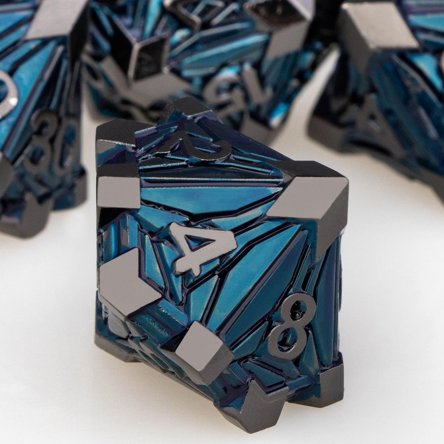 ORIFANTOU 7PCS Metal DND Dice Set Black Blue D&D Dice with Box, Debris RPG D and D Dice Dungeons and Dragons Role Playing Game P