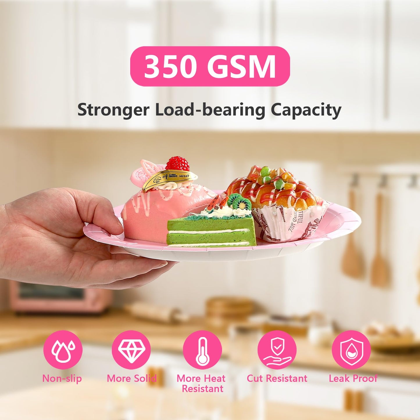 Grencian 96 Pcs Pink and Black Birthday Decorations Hot Pink Party Plates and Napkins Disposable Heavy Duty Pink and Black Table