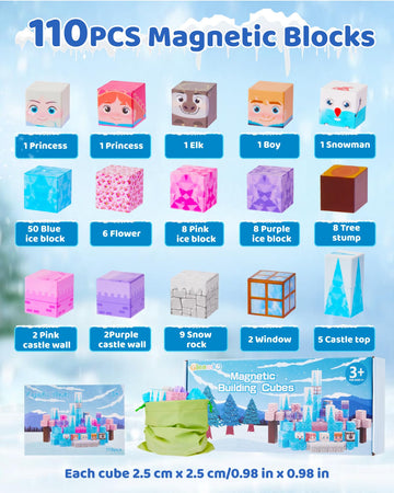 Magnetic Block Set - 110 Pcs Magnetic Building Blocks - Magnet Princess Magic Ice World, Magnetic Tiles, Magnetic Toys, Magnetic