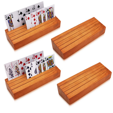 Iswabard Card Holders For Playing Cards 4 Pack Playing Cards Holder For Kids Elder Card Deck Stand Wood Holder Racks Tray For Or