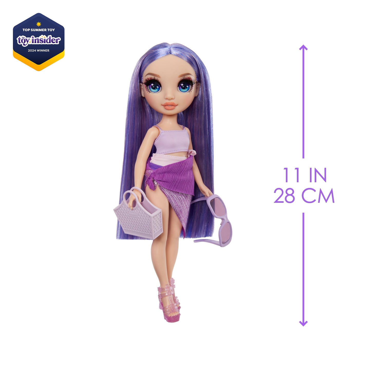 Rainbow High Swim & Style Violet, Purple 11' Fashion Doll With Shimmery Wrap To Style 10+ Ways, Removable Swimsuit, Sandals, Fun Play Accessories, Great Toy Gift For Girls Kids Ages 4-12 Years