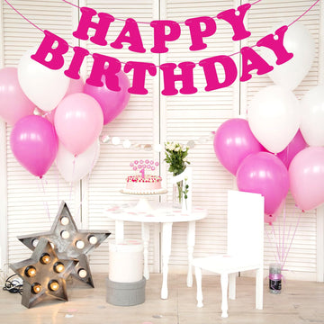 Pink Happy Birthday Banner Sign Happy Birthday Bunting Banner Flag Garland For Kids Girls Baby Birthday Party Decorations Supplies