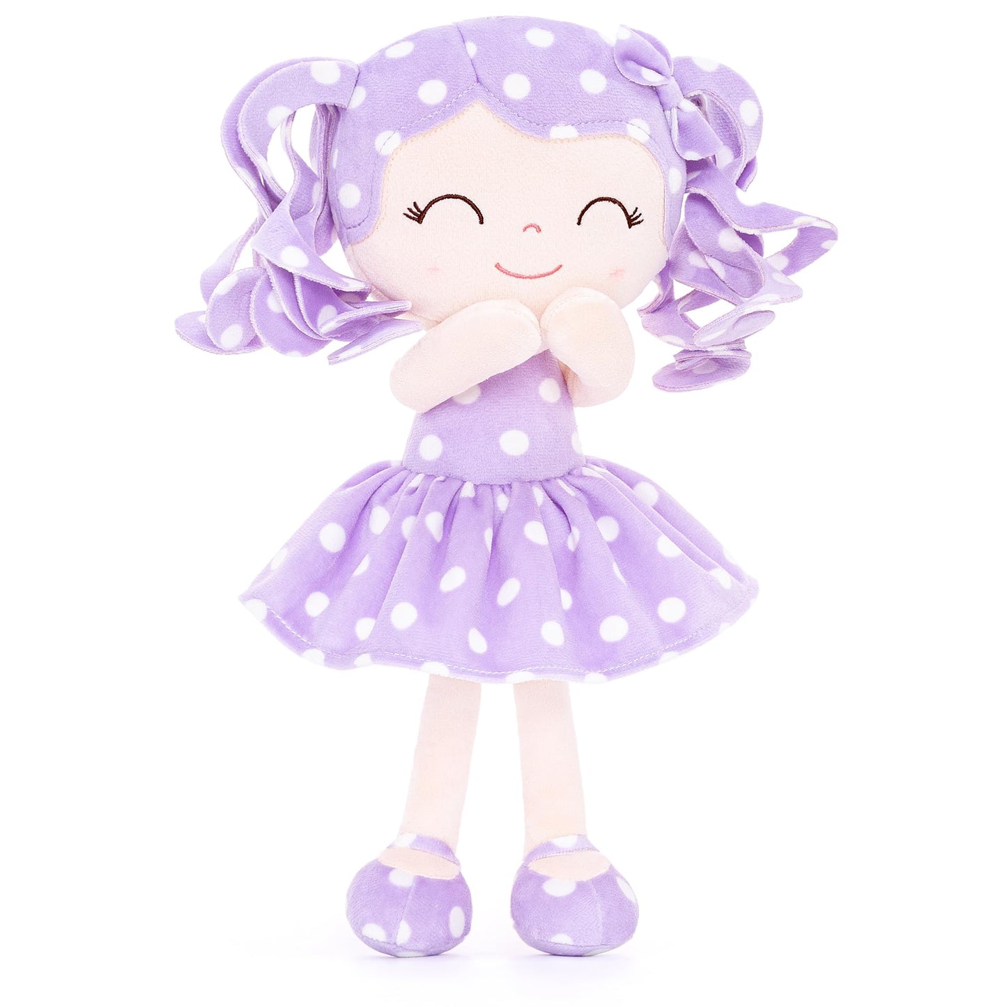 Gloveleya Soft Dolls Plush Figure Polka Dot Purple Dress Baby Doll Gift 12Inches