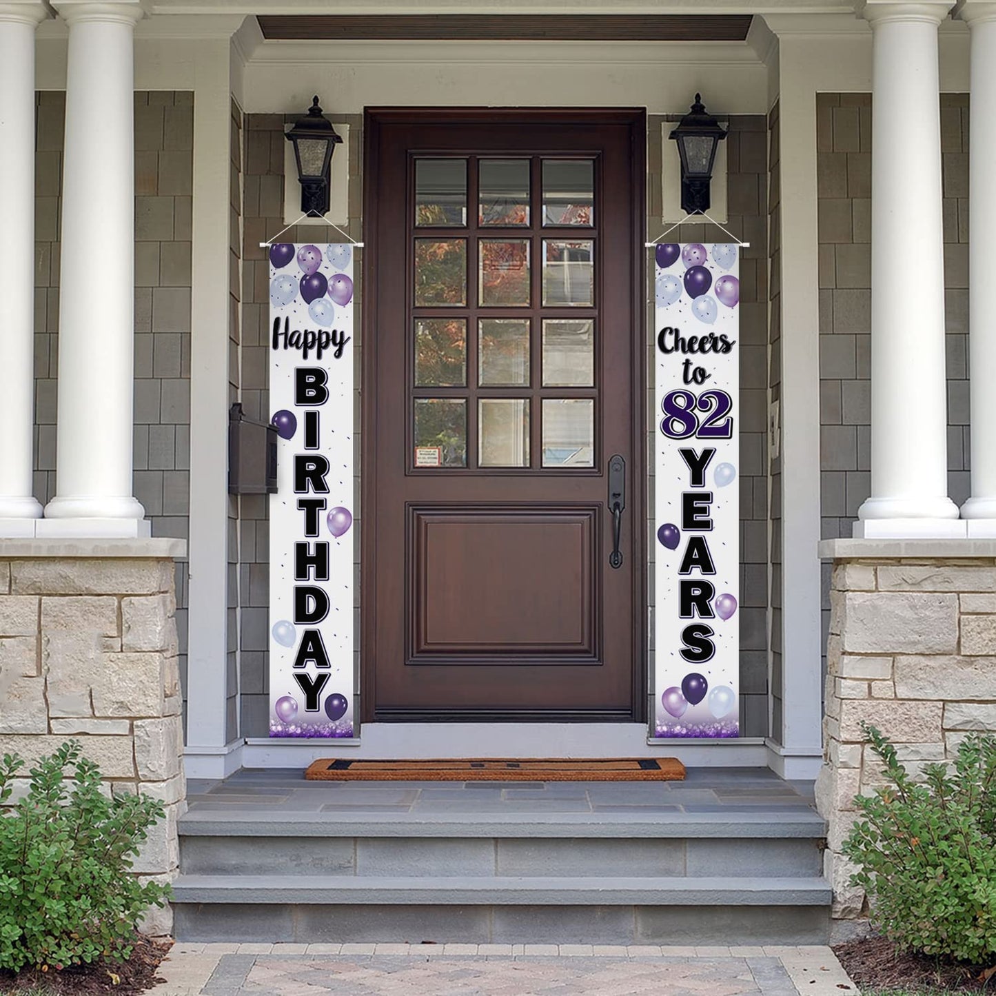 LASKYER Happy 82nd Birthday Decorations,82nd Purple Balloon Birthday Theme Door Hanging Banner Sign,82 Years Old Bday Party Supp