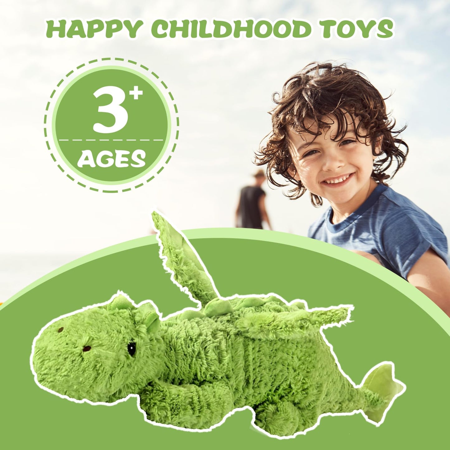 Eouobomo Lucky Dragon Plush Pillow,Soft Cute Flying Dragon Stuffed Animals-35.3Inch Large Kawaii Dragon Animal Plushies Toy,Perf