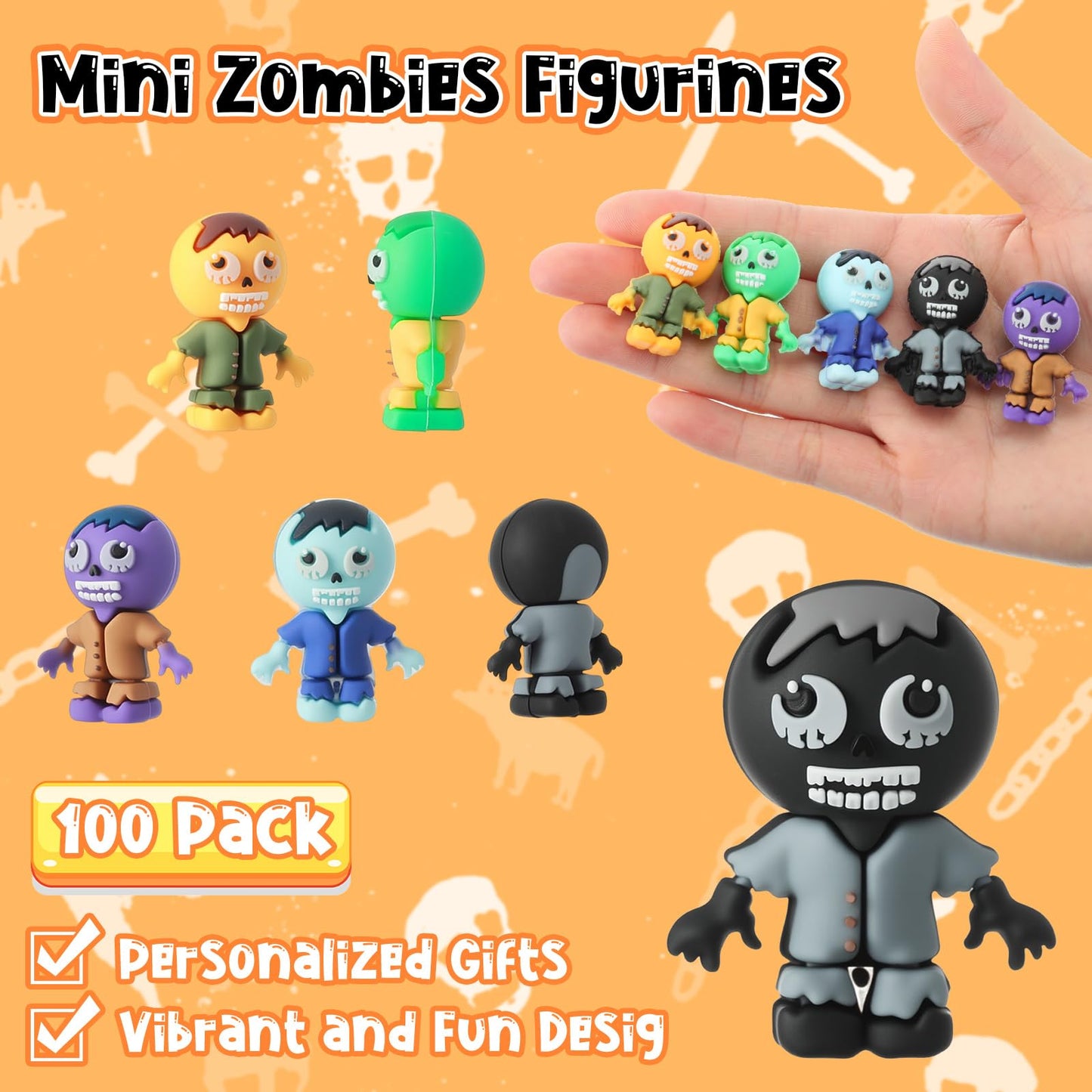 VioraWhite 100 Pcs Mini Zombies Figurines Halloween Tiny Zombies Action Figures to Hide and Seek Little Statue for Halloween Par