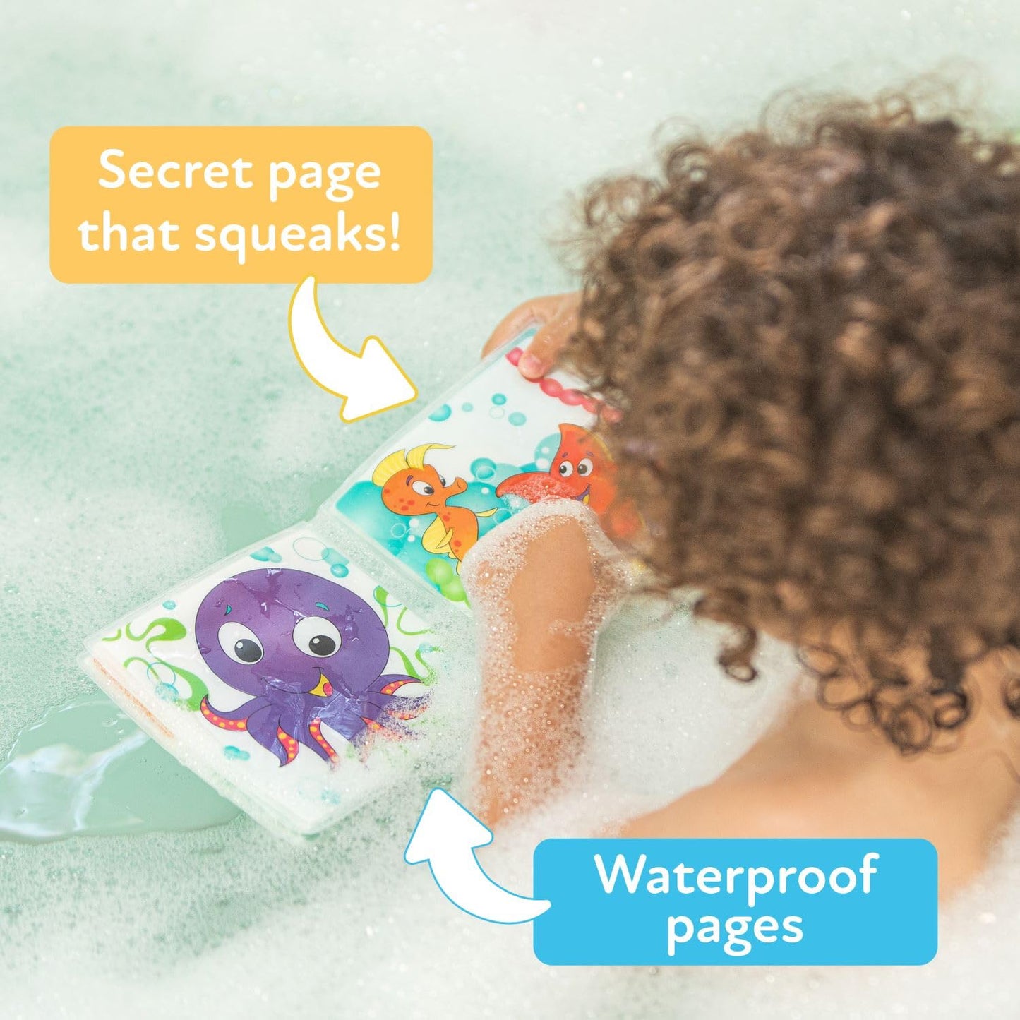 Nuby Bath Fun Time Book - Waterproof Pages, Surprise Squeaker, 1 Count, White, Model 4755