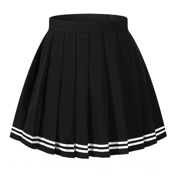 Beautifulfashionlife High Waist Pleated School Navy Clothing White Stripe Skirts Costumes(4Xl,Black)