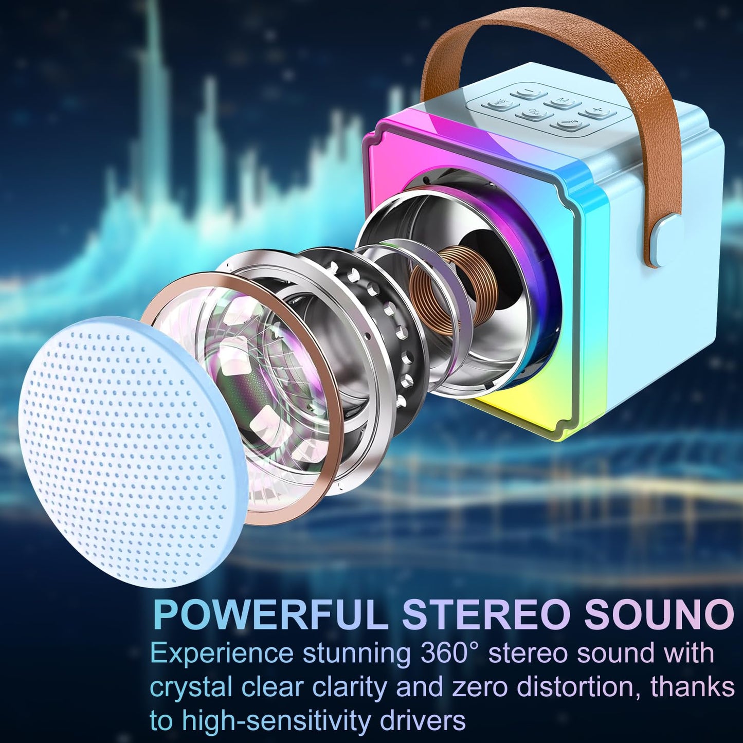 Ranphykx Mini Karaoke Machine For Kids Adults, Portable Bluetooth Speaker With 2 Wireless Microphones, Birthday Toys For Girls Ages 4 5 6 7 8 9 10 11 12+ Years Old Toddler