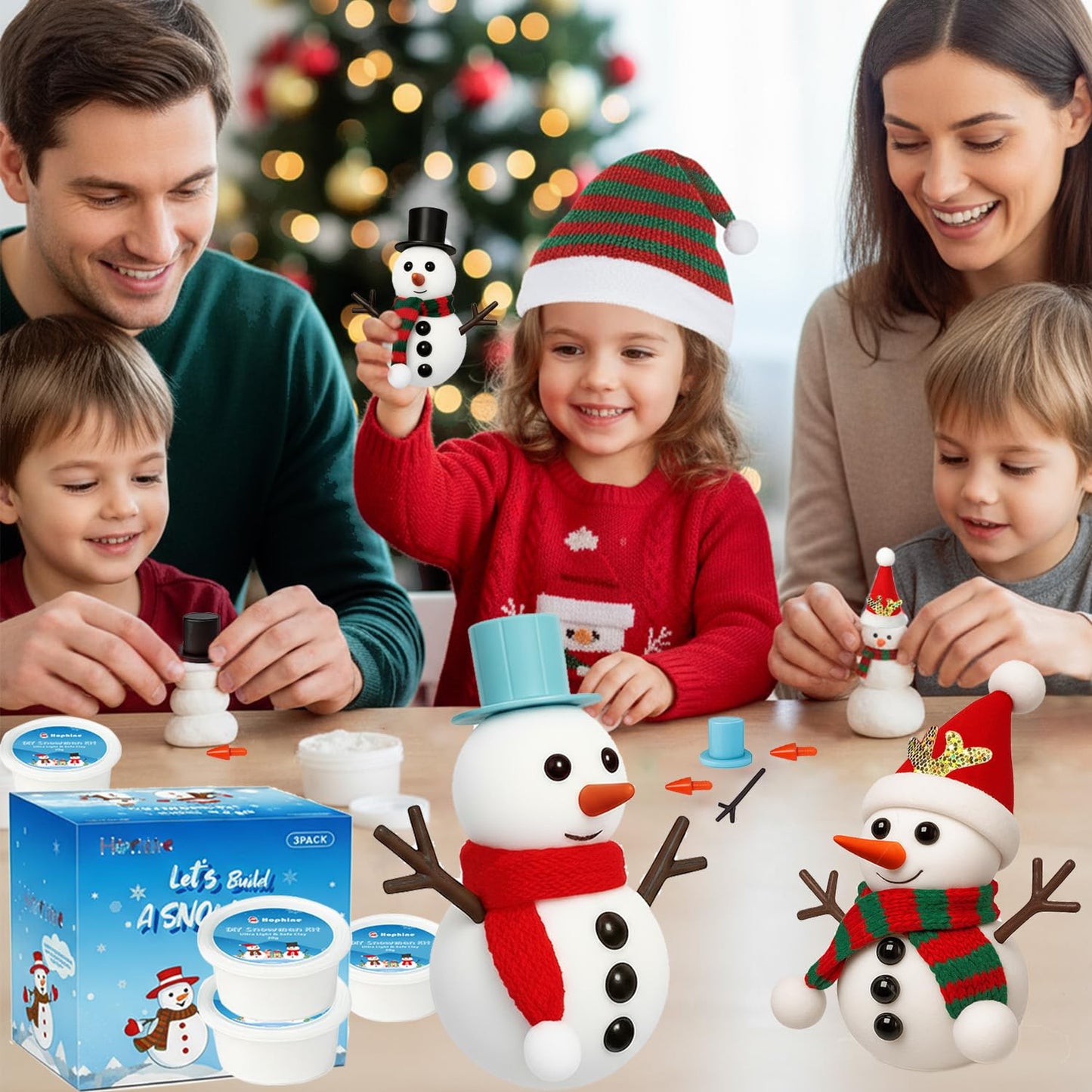 Hophine 3-Pack Build a Snowman Kit - Molding Clay DIY Crafts for Kids, Multicolored, Perfect for Christmas Stocking Stuffers