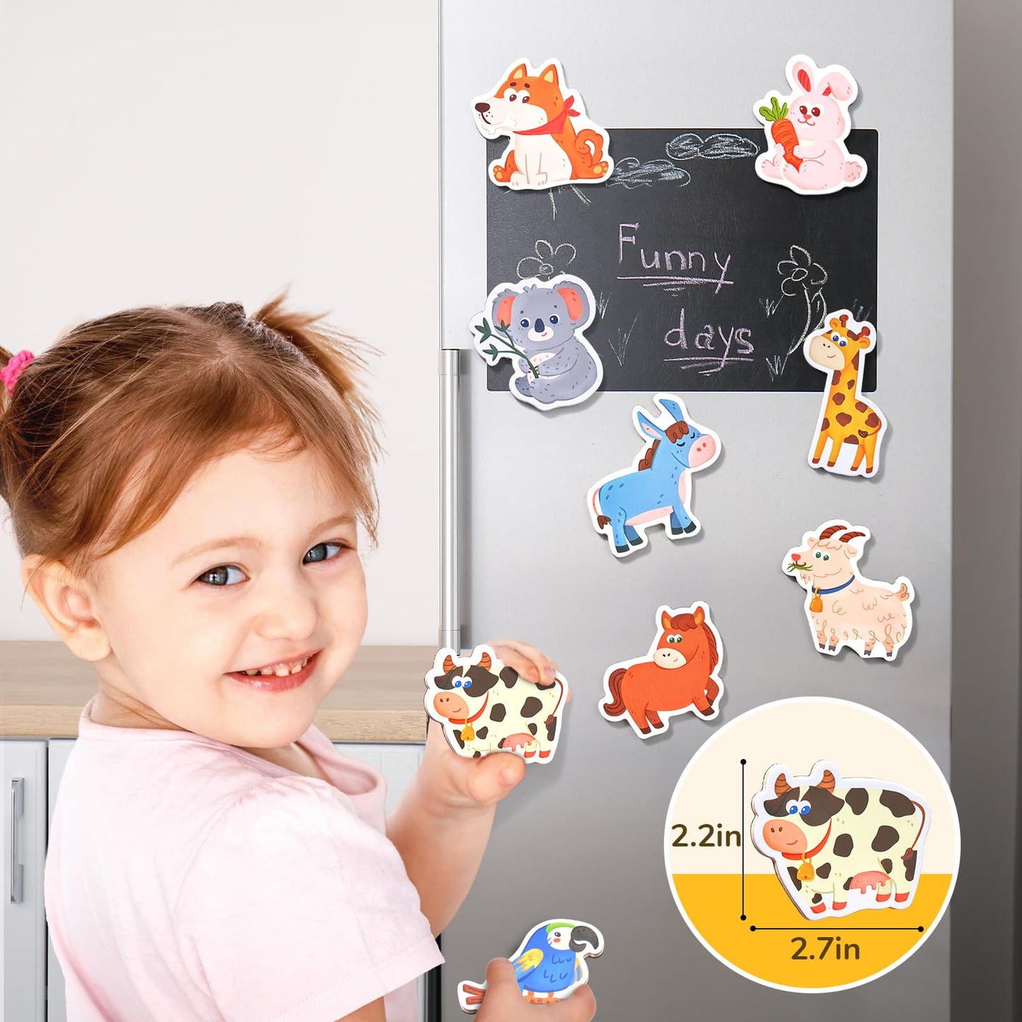 JoyCat Wooden Fridge Magnets for Toddlers, 20 Cute Animals Refrigerator Magnets for Kids, Full Back Magnetic Toys, Fun Education