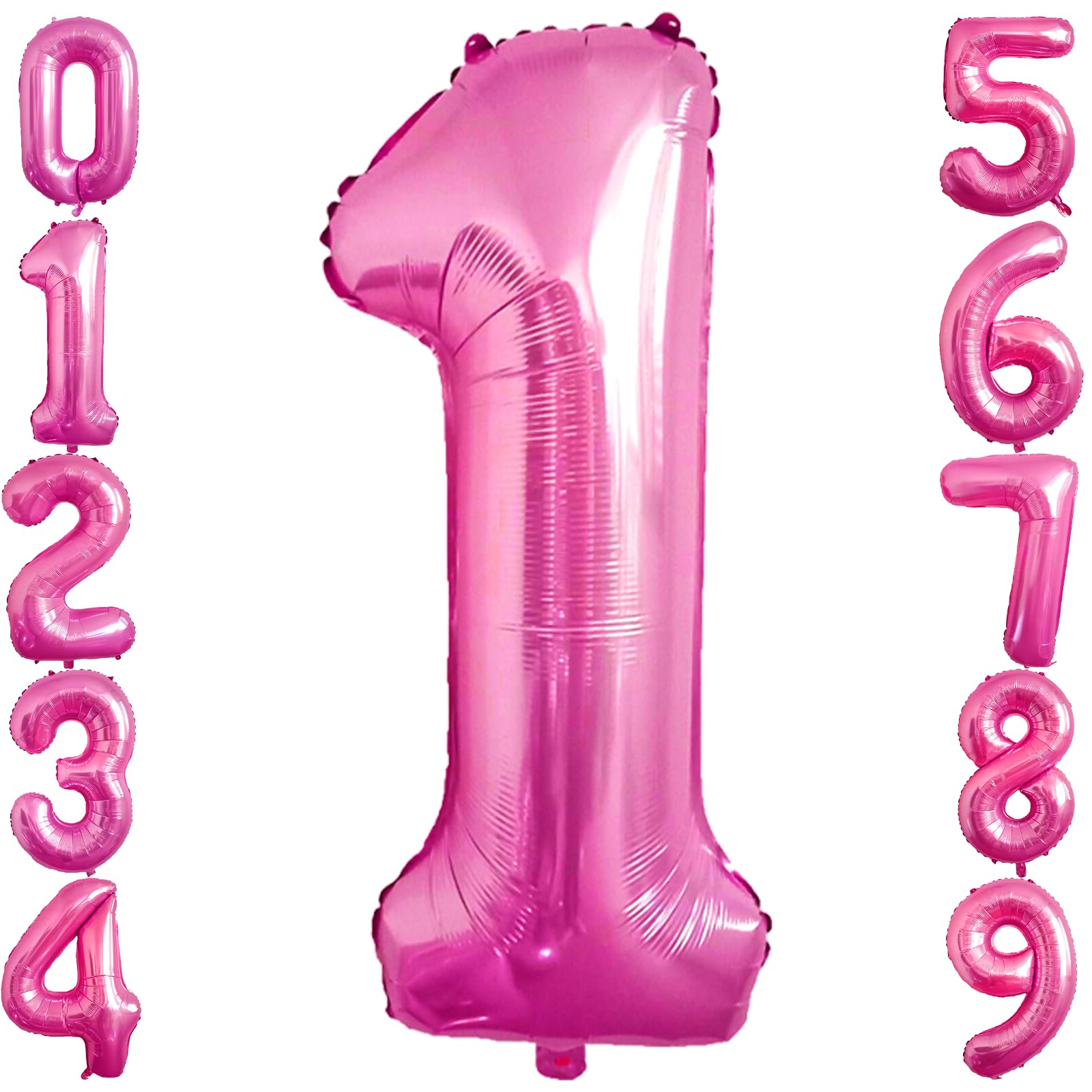 1 Number Balloon Pink 40 Inch Big Foil Mylar 1St Balloons For 1 Year Old Boy Girl Birthday Party Decorations Wedding Anniversary