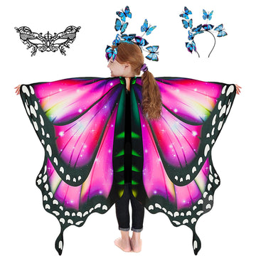 Rektak Butterfly Wings For Girls, Butterfly Costume For Halloween Party Kids Fairy Wing With Mask And Headband(Red)