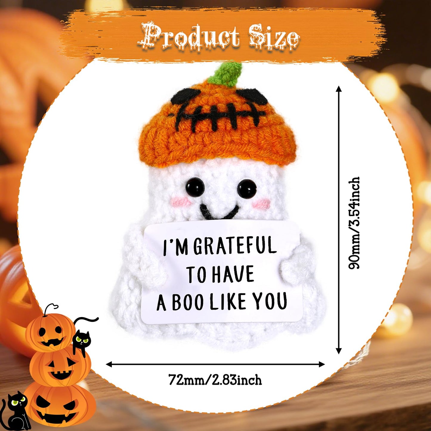 Boo Basket Stuffers for Women Men, Halloween Ghost Handmade Positive Crochet Doll, Funny Halloween Ghost Decor for Girlfriend Bo