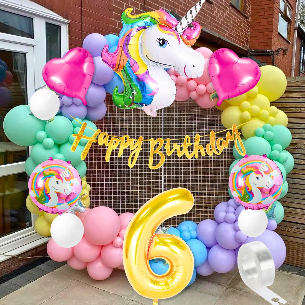 Flyloons Unicorn Theme 6Th Birthday Decoration Kit For Girls Boys Kids Baby Girl For 6 Year With Unicorn Foil Pink Heart Pink Pu