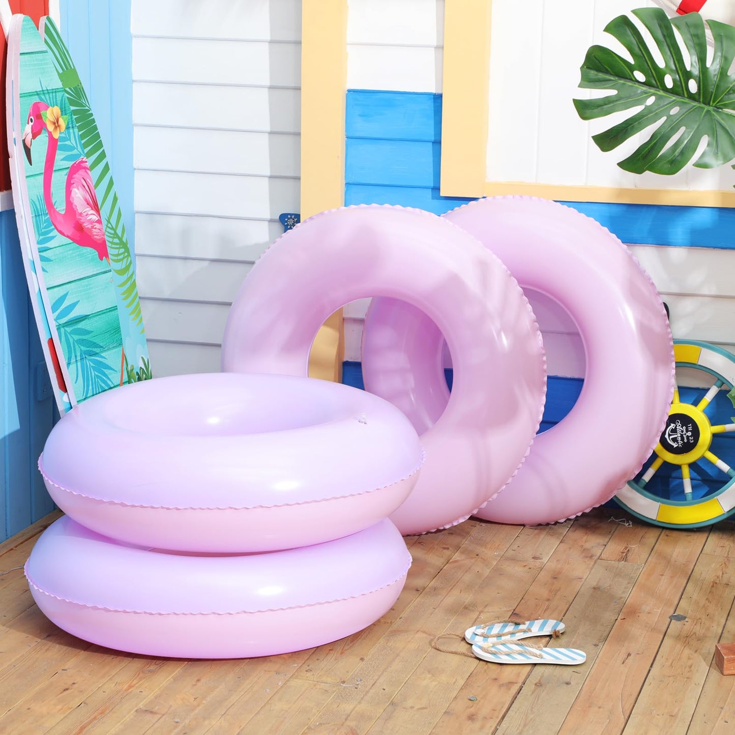 Shinyrelief 4 Pcs Inflatable Pastel Pool Floats 30'' Macaron Swim Inner Tube For Kids Adults Swimming Rings Raft Floats Toys Sum