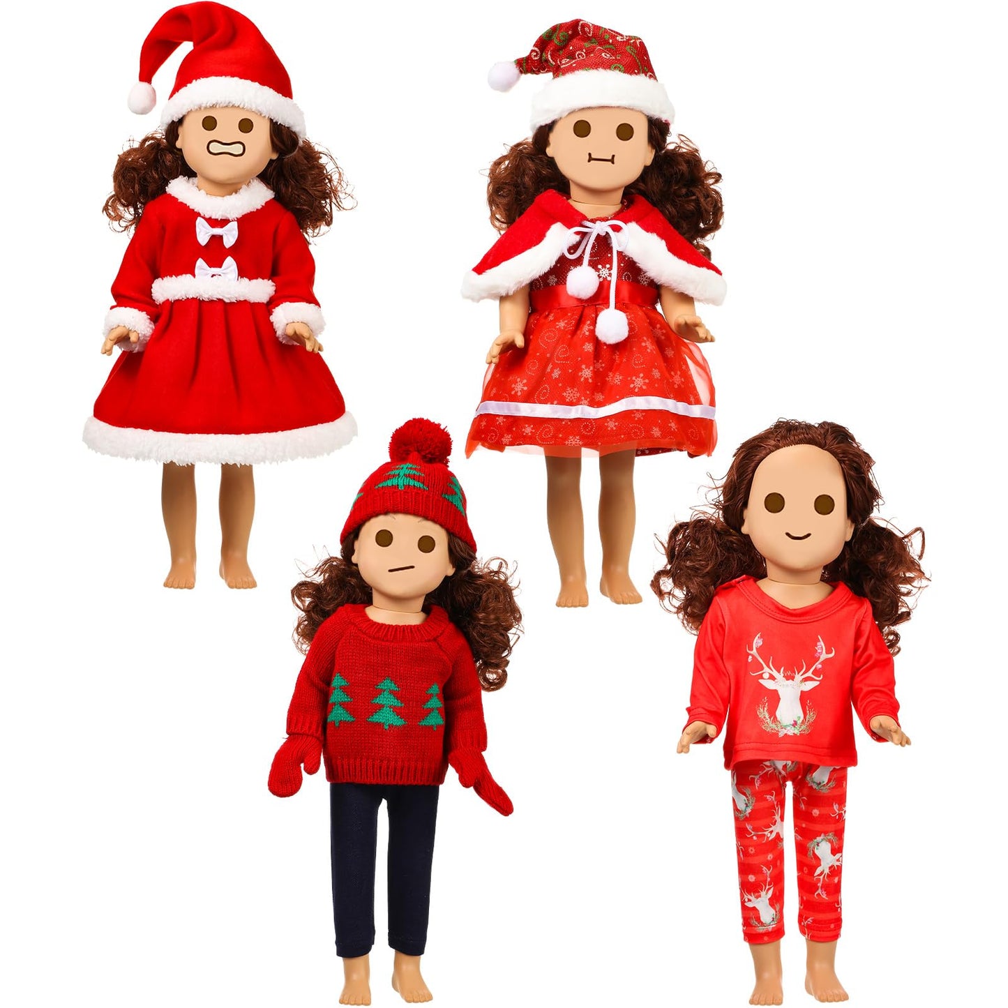 Bbto 4 Sets Christmas Doll Clothes Christmas Clothes Dress Santa Christmas Dress Outfit Christmas Tree Sweater With Green Scarf Hat Gloves Jean For 18 Inch Girl Dolls (Bbto-Kd2775)