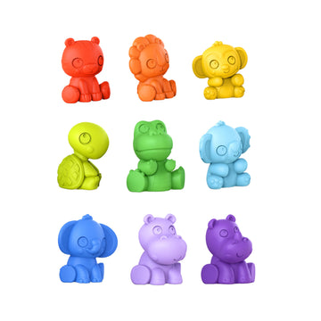 Bright Starts Tropicanimals 9Pk Take-Along Friends Baby Bath Toys And Play Set - Squeezable Wipeable Soft Infant Toys, Ages 3 Mo