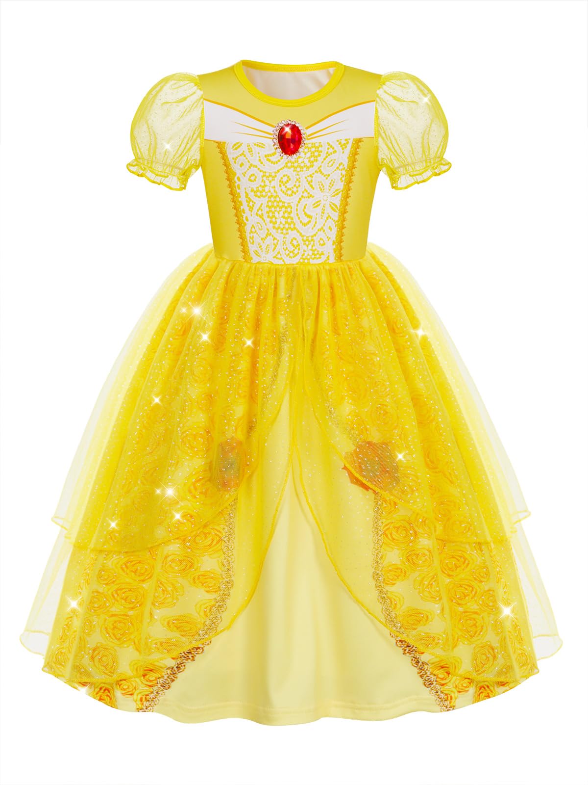 Marendyee Princess Dress For Girls Halloween Costume Outfit Sparkly Tulle Mesh Puff Sleeve Cosplay Fancy Dresses Christmas Gift