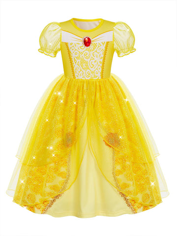 Marendyee Princess Dress For Girls Halloween Costume Outfit Sparkly Tulle Mesh Puff Sleeve Cosplay Fancy Dresses Christmas Gift