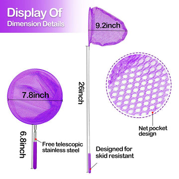 Kids Telescopic Butterfly Nets, 6 Pack Colorful Insect Net Perfect Outdoor Tools For Catching Bugs Fish Insect Ladybird, Extendable 34 Inches And Anti Slip Grip
