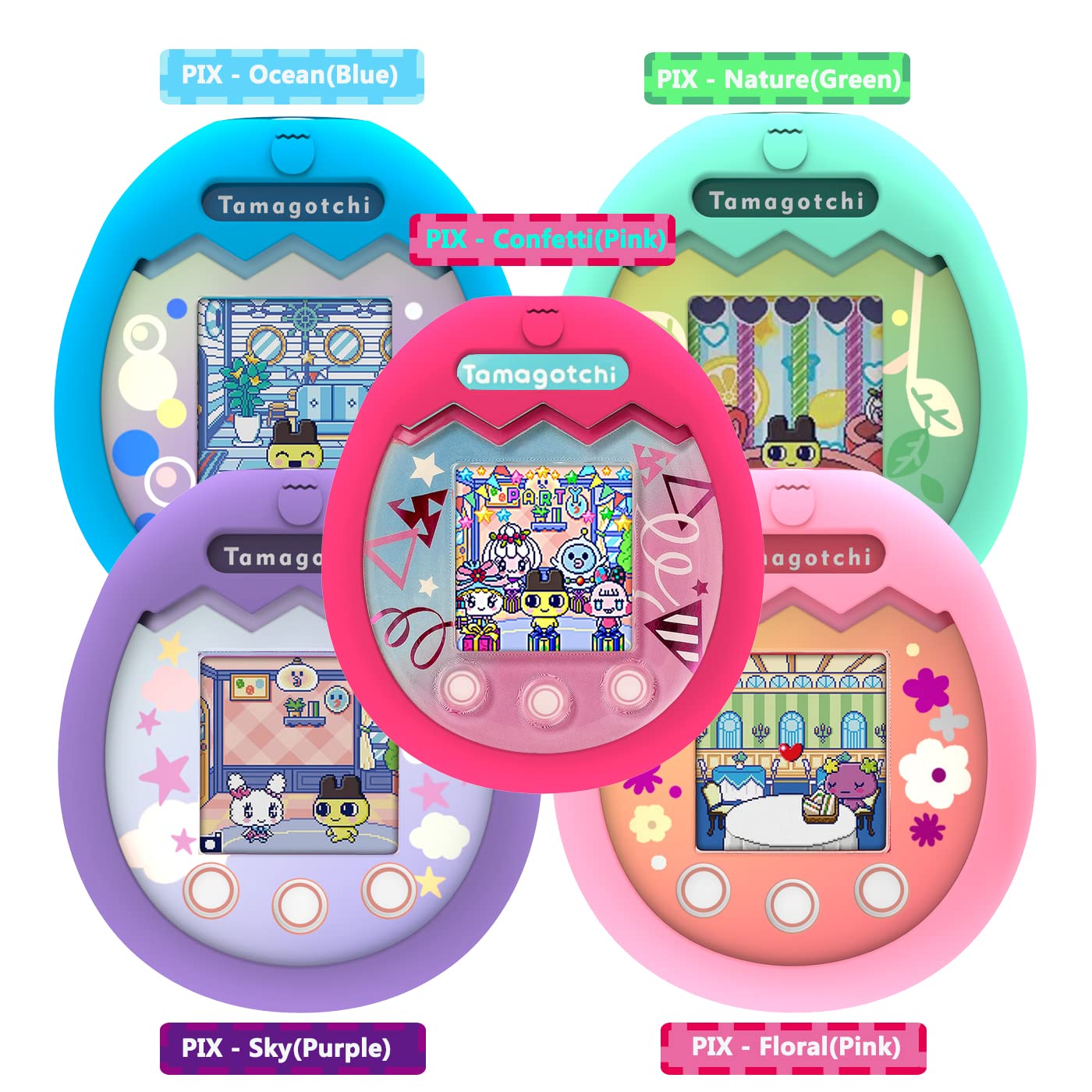 Jchpine Hard Carrying Case And Silicone Cover Compatible With Tamagotchi Pix Interactive Virtual Pet Game Machine, Screen Film P