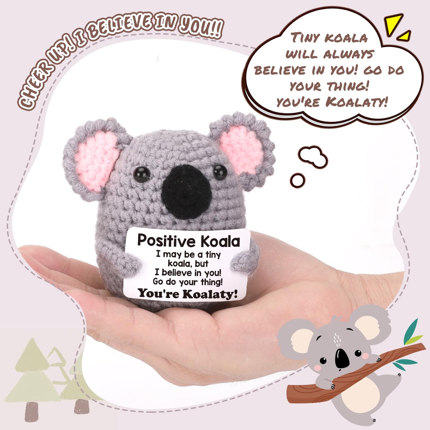 Positive Crochet Koala Christmas Birthday Gifts For Women Men Bosses Day Thanksgiving Gift, Stocking Stuffers White Elephant Bas