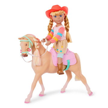 Glitter Girls - 14-Inch Equestrian Doll and Horse - Blue Eyes & Blond Hair - Tan Coat with Pink & Blond Mane - Removable Doll Cl