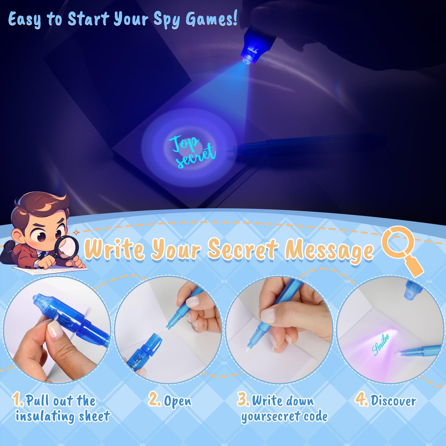 Inkipen Invisible Ink Pen 24Pcs+ Notebooks, Spy Pens With Uv Light, Magic Marker, Classroom Prize, Birthday Party Favors For Kid