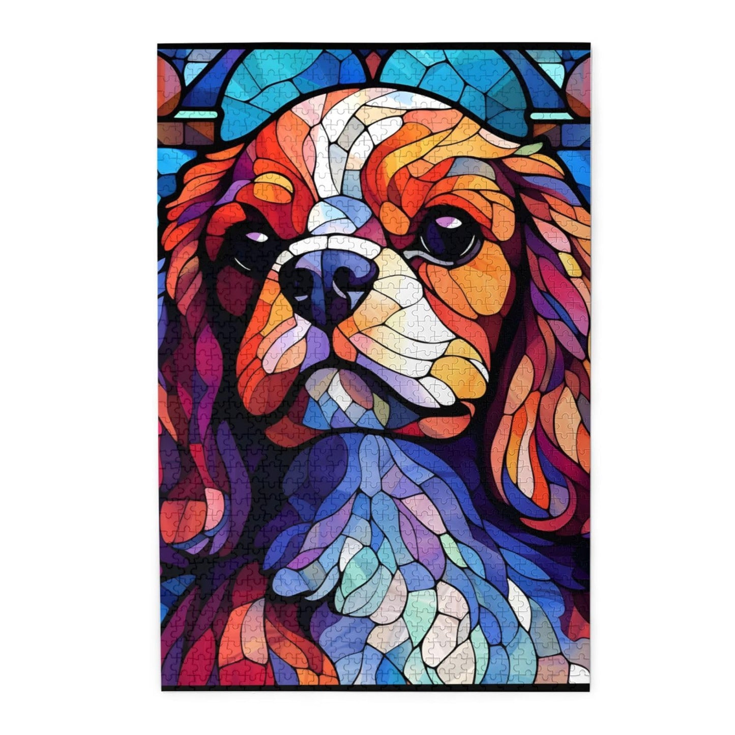 King Charles Cavalier Dogs Lovers Stained Colorful Glass 1000 Pieces Art Painting Wooden Puzzle For Kids Adults, Birthday Mother