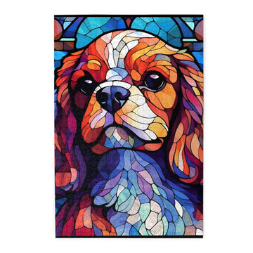 King Charles Cavalier Dogs Lovers Stained Colorful Glass 1000 Pieces Art Painting Wooden Puzzle For Kids Adults, Birthday Mother