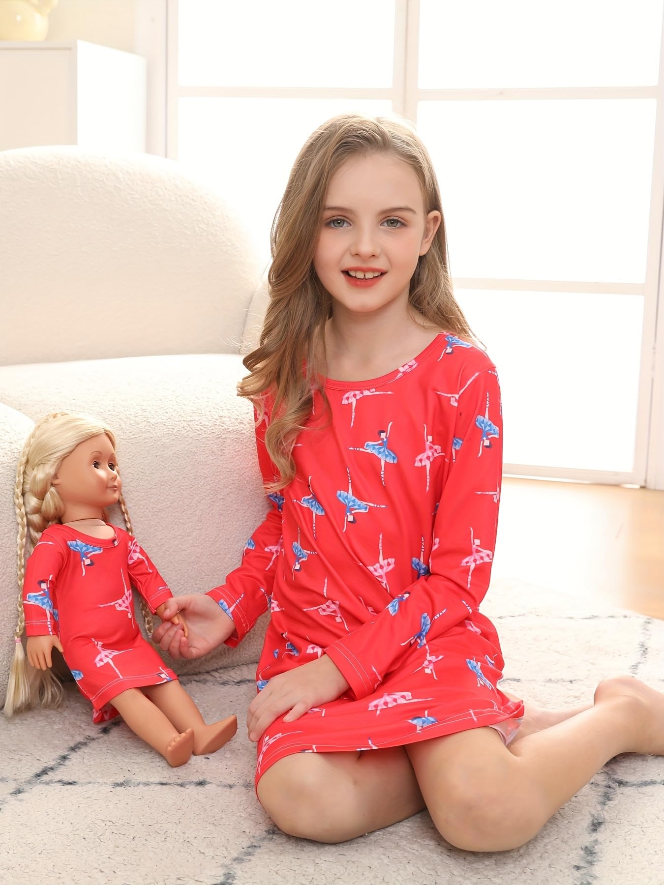 Bow Dream Girl Dress Cute And Matching American Girl Doll Clothes Accessories For Girls Dresses Set Dancing Girl Size 140