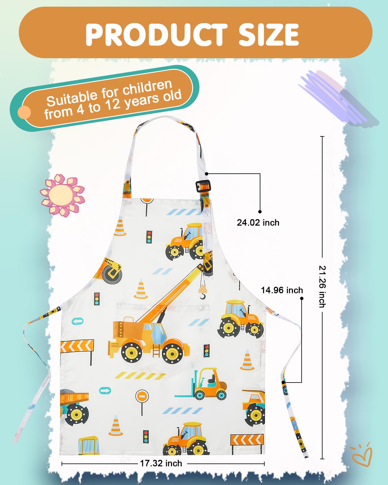 Lictin 2 Pack Kids Apron For Boys T-Rax Car Aprons For Cooking, Waterproof Art Apron With Pockets For Kids Painting Cooking Baking (4-12 Years), Dinosaur+Car