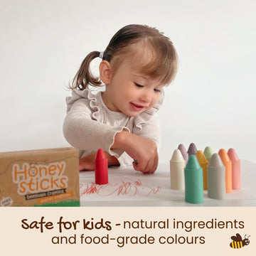 Honeysticks 100% Pure Beeswax Crayons (12 Pack) - Pastel Colored, Non Toxic Crayons, Safe For Babies And Toddlers, For 1 Year Plus, Made With Natural Beeswax And Food-Grade Colors, Eco-Friendly